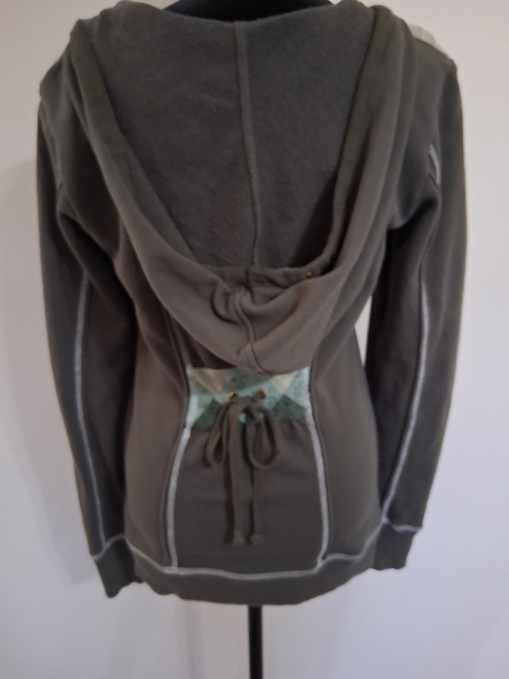 Free People Olive Green Zip Hoodie with Mint Patchwork - Picture 5 of 8
